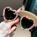 Confetti Sprinkled Heart-Shaped Sunglasses - Black