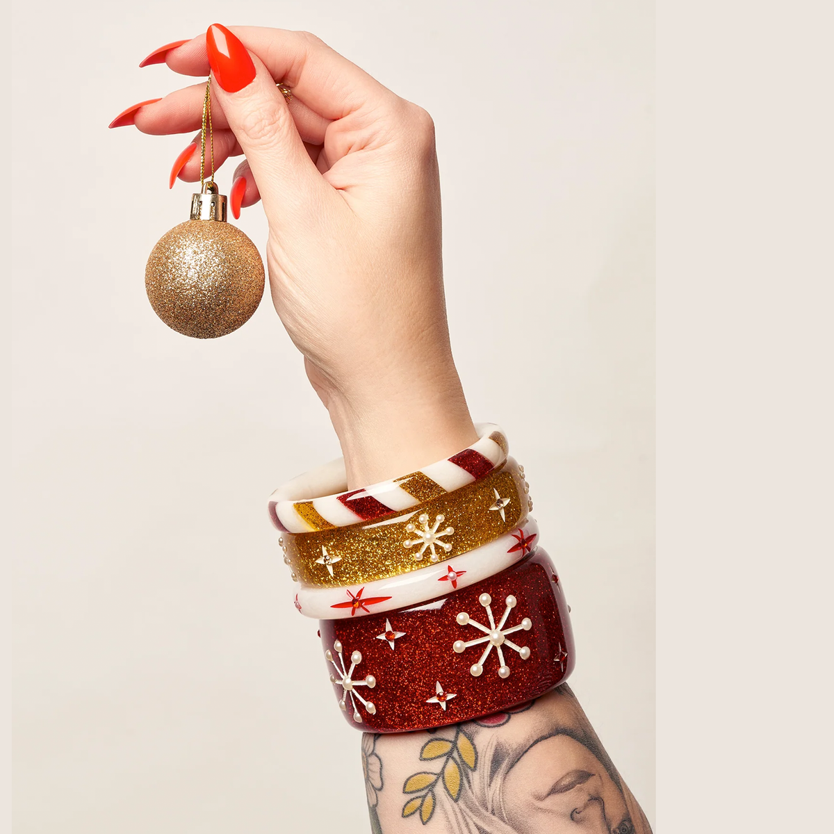 Wide Red Glitter Snowflake Bangle