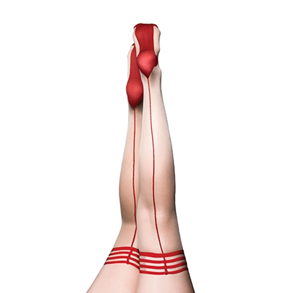 Whitney Sheer Beige w/Red Back Seam Stockings - B