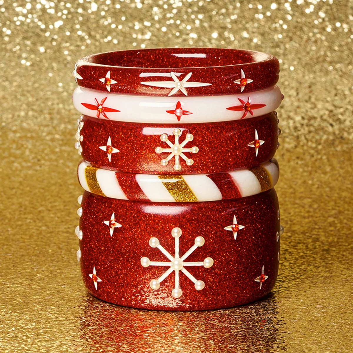 Wide Red Glitter Snowflake - Maiden Bangle