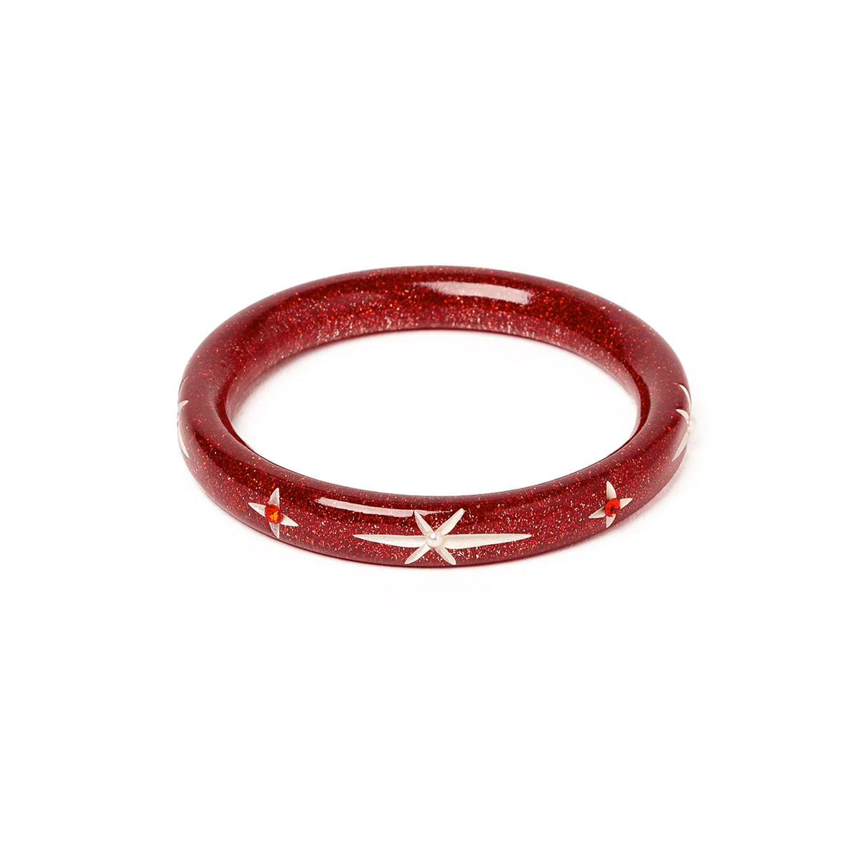 Narrow Red Glitter Snowflake Bangle