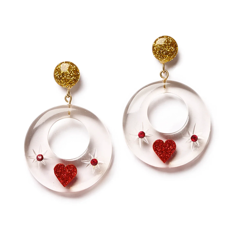 Key To My Heart - Clear - Drop Hoop Earrings