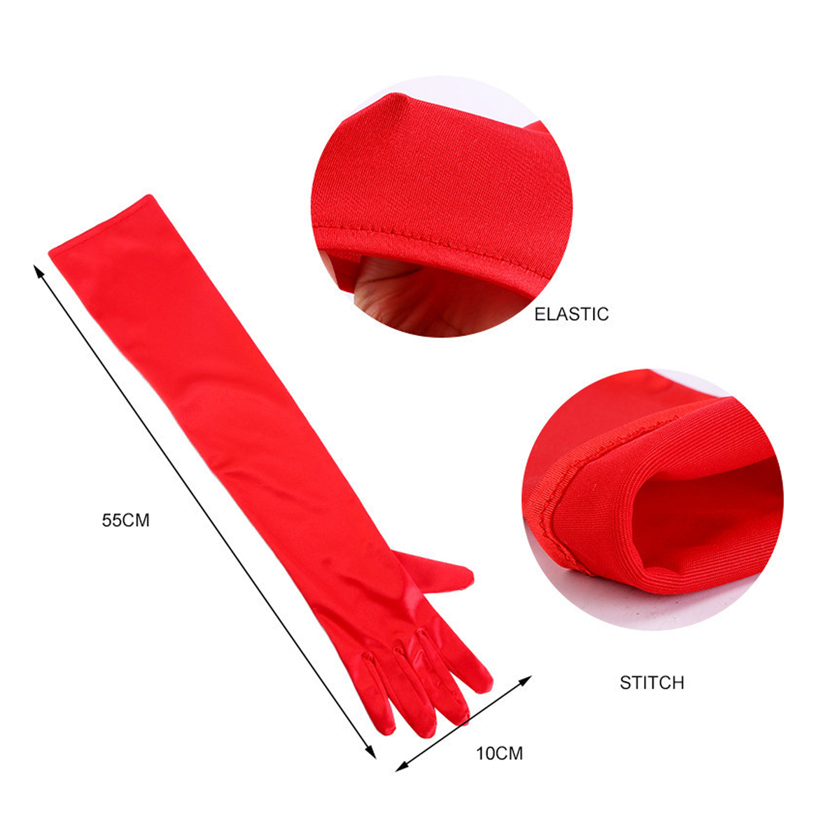 Opera Length Satin Stretch Gloves - Red