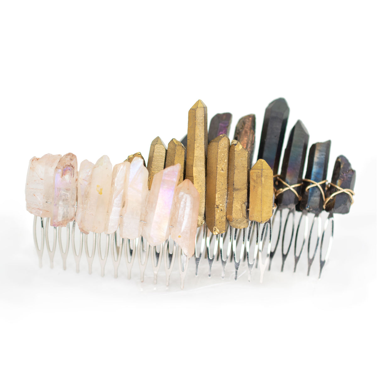 Gold Coated Quartz Crystal Metal Comb