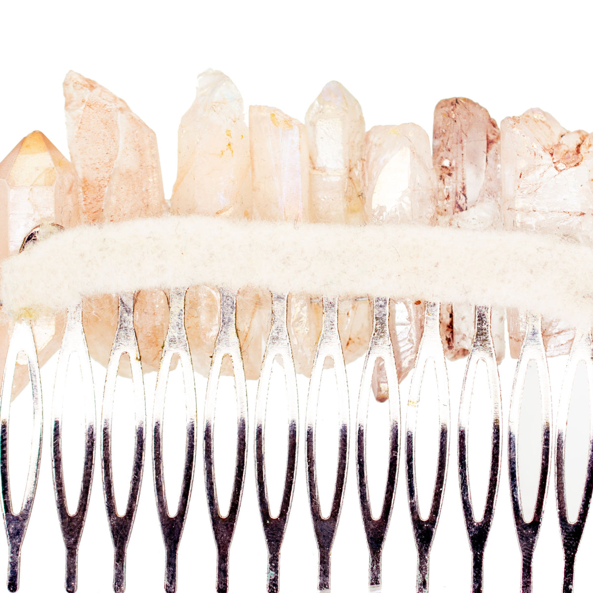 Rose Quartz Crystal Accent Metal Comb