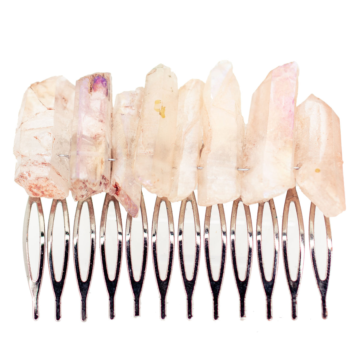 Rose Quartz Crystal Accent Metal Comb