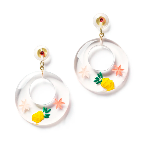 Pineapple Clear Drop Hoop Earrings