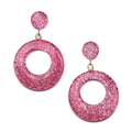 Pale Pink Glitter Drop Hoop Earrings