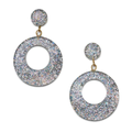Silver Glitter Drop Hoop Earrings