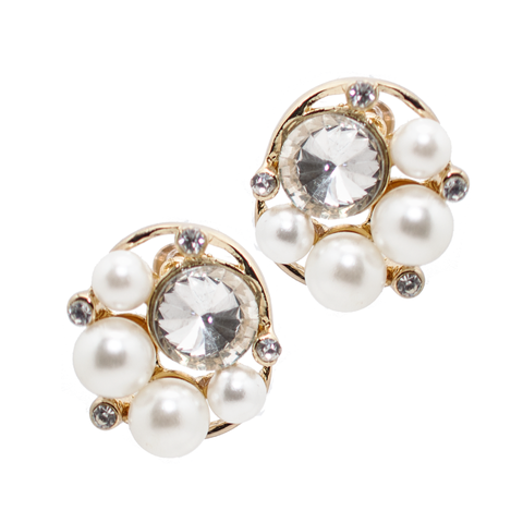 Gold Pearl Crystal Cluster Earrings