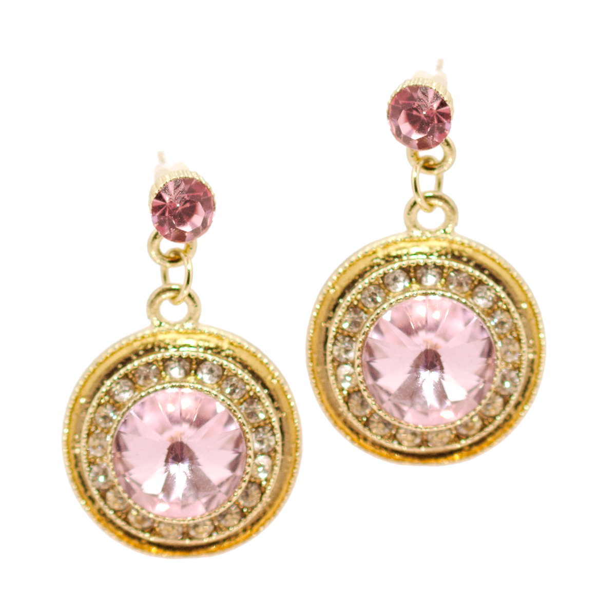 Round Pale Rose Crystal Drop Earrings